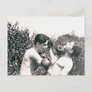 boxing boys post card