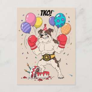 Boxing Bulldog TKO Birthday Send-Off Art Postcard