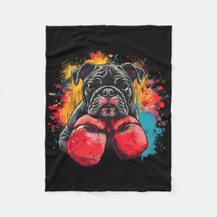 Boxing Bulldog With Boxing Gloves Kickboxing Funny Fleece Blanket