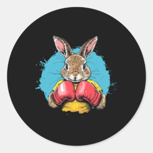 Boxing Bunny Strong Punch Fun Illustration  Classic Round Sticker