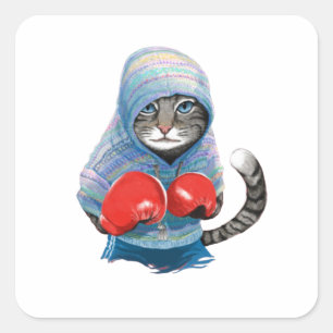 Boxing Cat Square Sticker