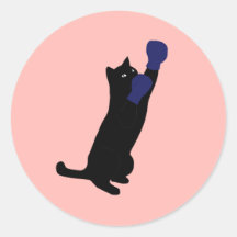 Boxing Cat with Blue Gloves Classic Round Sticker