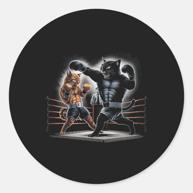 Boxing Cats Kitty Boxing Lovers Graphic Design  Classic Round Sticker (Front)