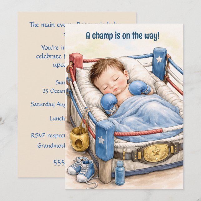 Boxing Champ Baby Shower Invitation (Front/Back)