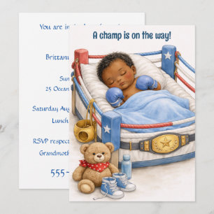 Boxing Champ Black Baby Shower Invitation