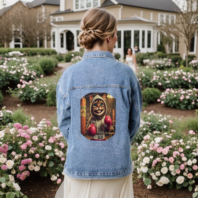 Boxing Champ? - Cat with boxing gloves Denim Jacket (Wedding Back)
