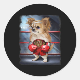 Boxing Champion Chihuahua Dog Fighter For Men Wome Classic Round Sticker