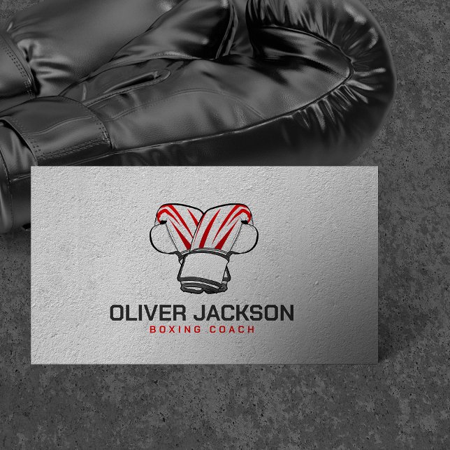 Boxing coach grey and red gloves business card (Creator Uploaded)