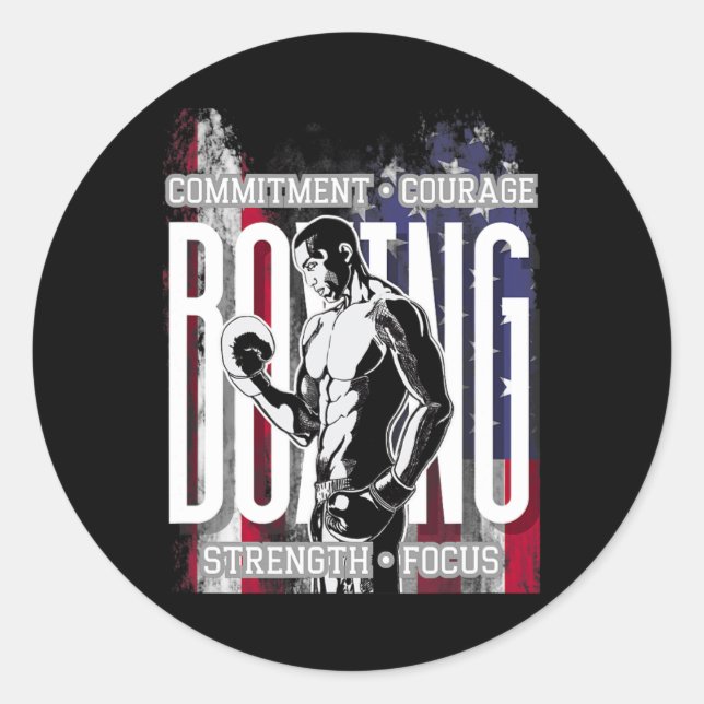 Boxing Commitment Courage Strength Focus  Classic Round Sticker (Front)