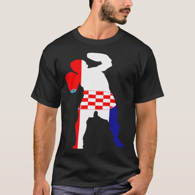 Boxing Croatia Flag Men Boys Box Male Competitive  T-Shirt (Front)
