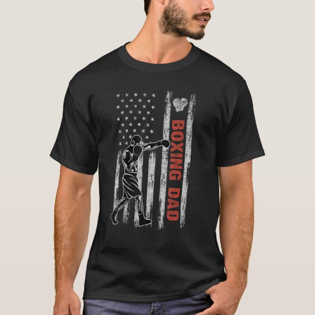 Boxing Dad American Flag Father's Day 4th Of July  T-Shirt (Front)