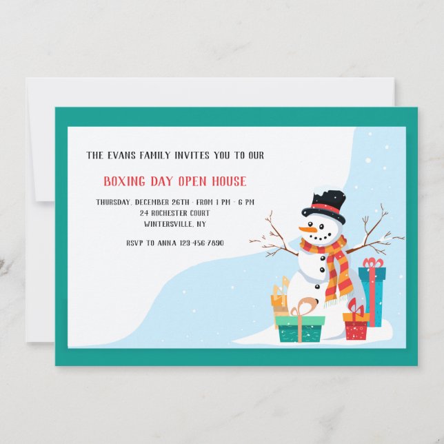 Boxing Day Snowman Holiday Invitation (Front)