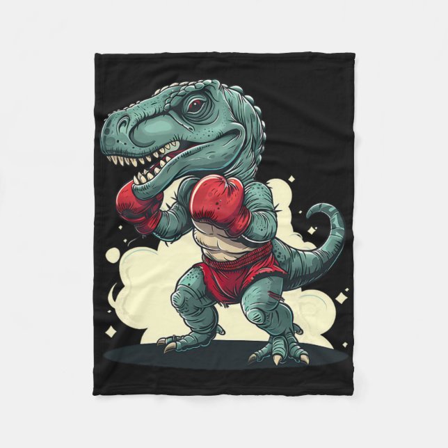 Boxing Dinosaur Boxer Dino Kickboxing T-rex Boxing Fleece Blanket (Front)