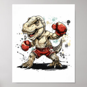 Boxing Dinosaur Boxer T-rex Kickboxing Dino Boxing Poster