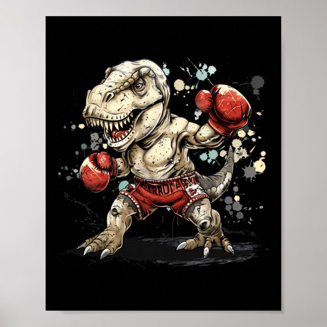 Boxing Dinosaur Boxer T-rex Kickboxing Dino Boxing Poster (Front)