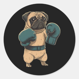 Boxing Dog Pug Boxer Boxing Gloves Mma Kickboxer K Classic Round Sticker
