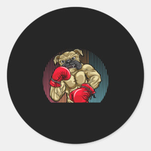 Boxing Dog Wearing Heavyweight Boxing Gloves Bulld Classic Round Sticker