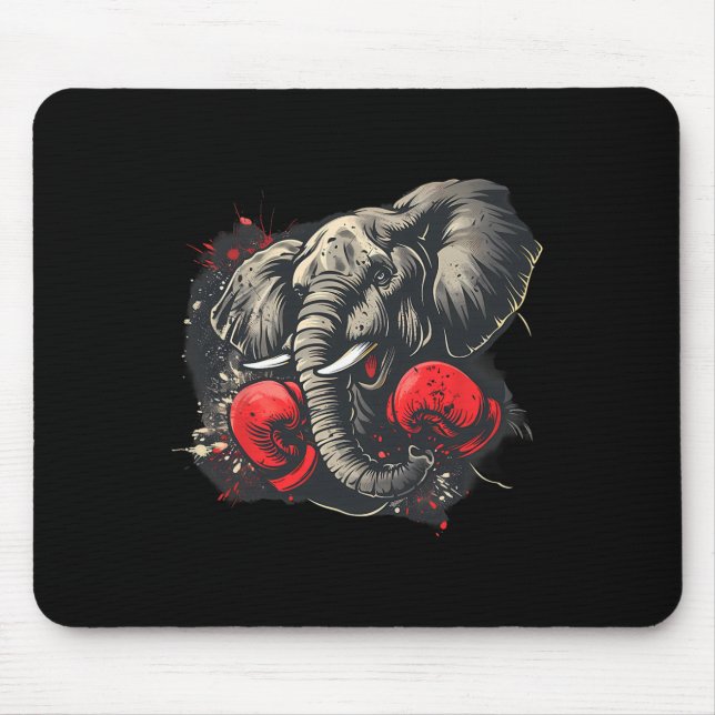 Boxing Elephant Lover Boxing Gloves Kickboxing Fun Mouse Pad (Front)