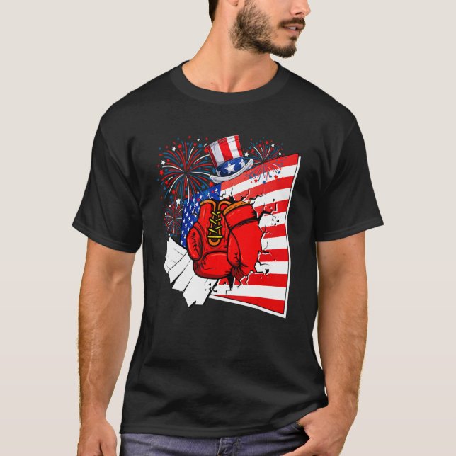 Boxing Equipment Costume American Flag 4th Of July T-Shirt (Front)