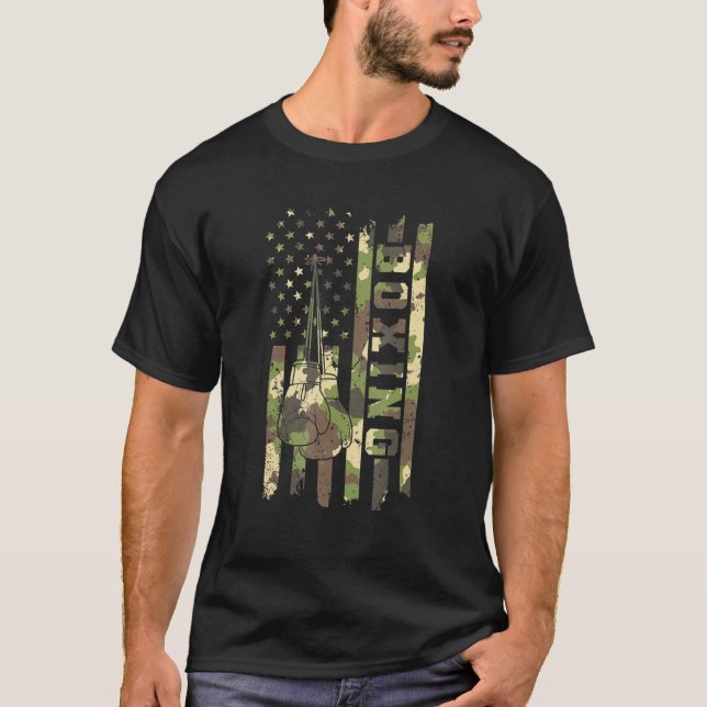 Boxing Fighter Martial Arts Camouflage America Fla T-Shirt (Front)
