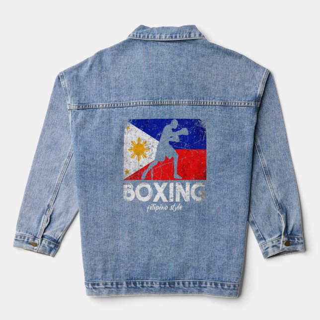 Boxing Filipino Style Philippine Flag Boxing Filip Denim Jacket (Back)