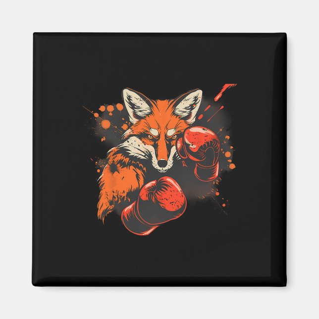 Boxing Fox With Boxing Gloves Kickboxing Funny Box Magnet (Front)
