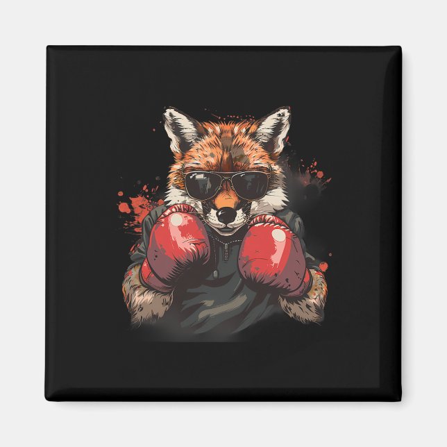 Boxing Fox With Boxing Gloves Kickboxing Funny Box Magnet (Front)