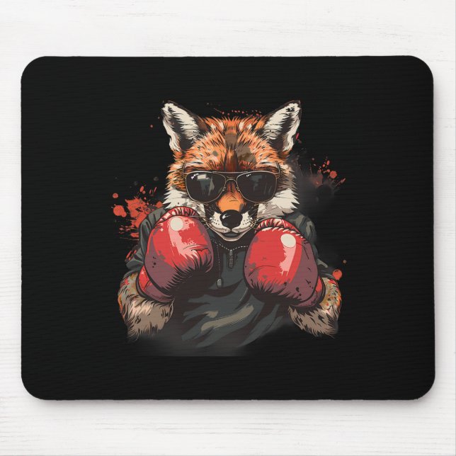 Boxing Fox With Boxing Gloves Kickboxing Funny Box Mouse Pad (Front)