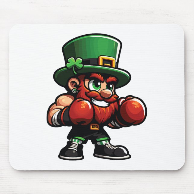 Boxing Funny St. Patrick Day Lucky Irish Shamrock  Mouse Pad (Front)