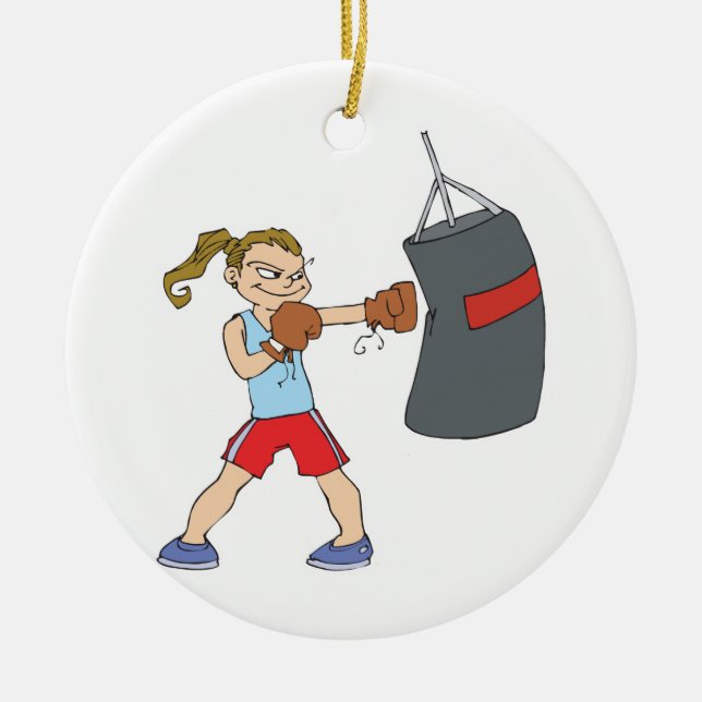boxing girl punching bag ceramic tree decoration (Front)