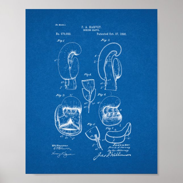 Boxing Glove Patent - Blueprint Poster (Front)