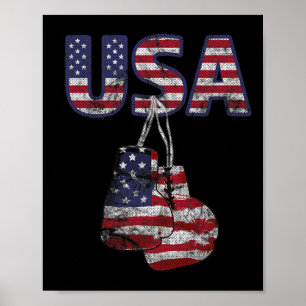 Boxing Gloves American Flag Tee For Women Kids Men Poster