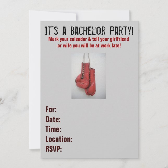 Boxing Gloves Bachelor Party Invitations (Front)