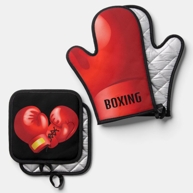 Boxing Gloves Design Oven Mitt & Pot Holder Set (Front/Back)
