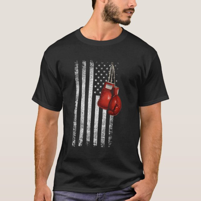 Boxing Gloves Distressed United States Flag T-Shirt (Front)