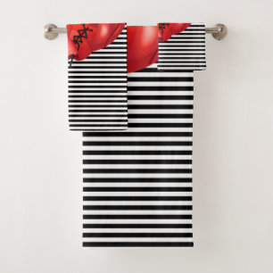 Boxing Gloves on Stripes Design Bath Towel Set