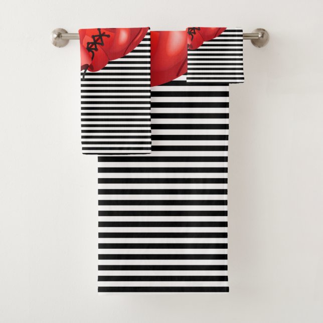 Boxing Gloves on Stripes Design Bath Towel Set (Insitu)