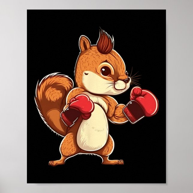 Boxing Gloves Squirrel Boxer Kickboxer Kickboxing  Poster (Front)