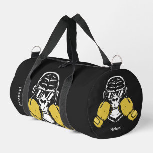 Boxing gorilla in gloves retro name or own text duffle bag