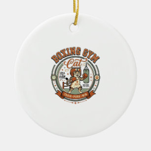 Boxing Gym Cat Boxing Gym Cat Vintage Vector Art S Ceramic Ornament