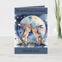 Boxing Hares Full Moon Thank You Card (editable)