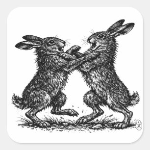Boxing Hares – Haunted Ink Woodland Duel Square Sticker