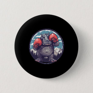 Boxing Hippo With Boxing Gloves Kickboxing Funny B 6 Cm Round Badge