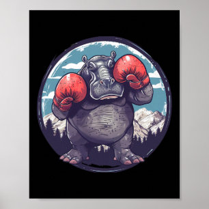 Boxing Hippo With Boxing Gloves Kickboxing Funny B Poster
