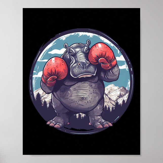 Boxing Hippo With Boxing Gloves Kickboxing Funny B Poster (Front)