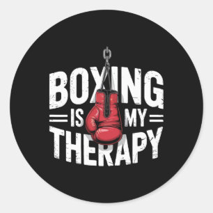Boxing Is My Therapy Funny Fighter Gloves Punching Classic Round Sticker