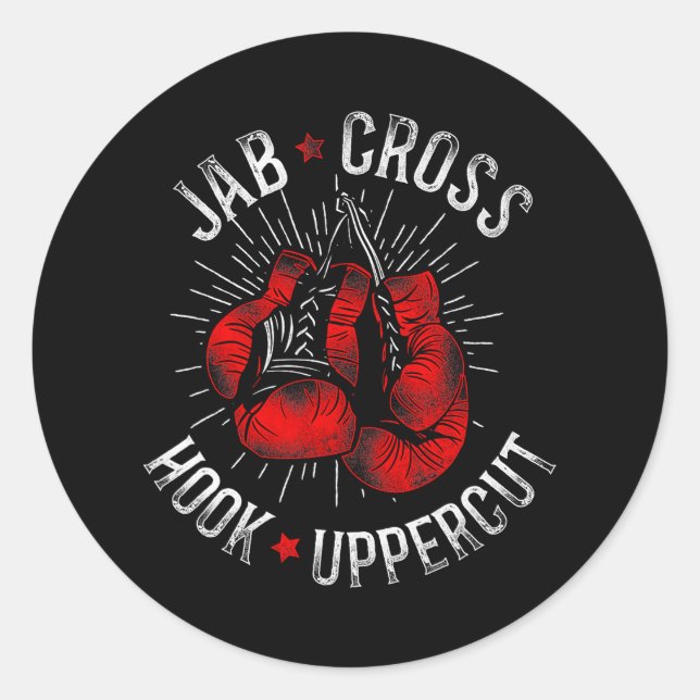 Boxing Jab Cross Hook Uppercut Classic Round Sticker (Front)