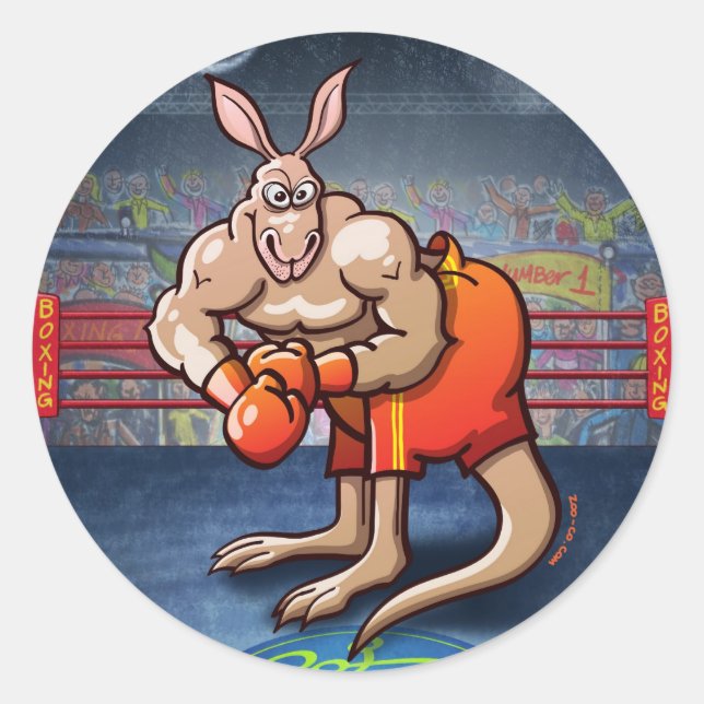 Boxing Kangaroo Classic Round Sticker (Front)