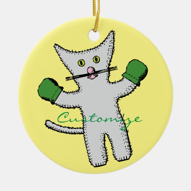 Boxing Kitten with Mittens Thunder_Cove Ceramic Ornament (Front)