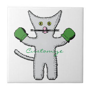 Boxing Kitten with Mittens Thunder_Cove Ceramic Tile